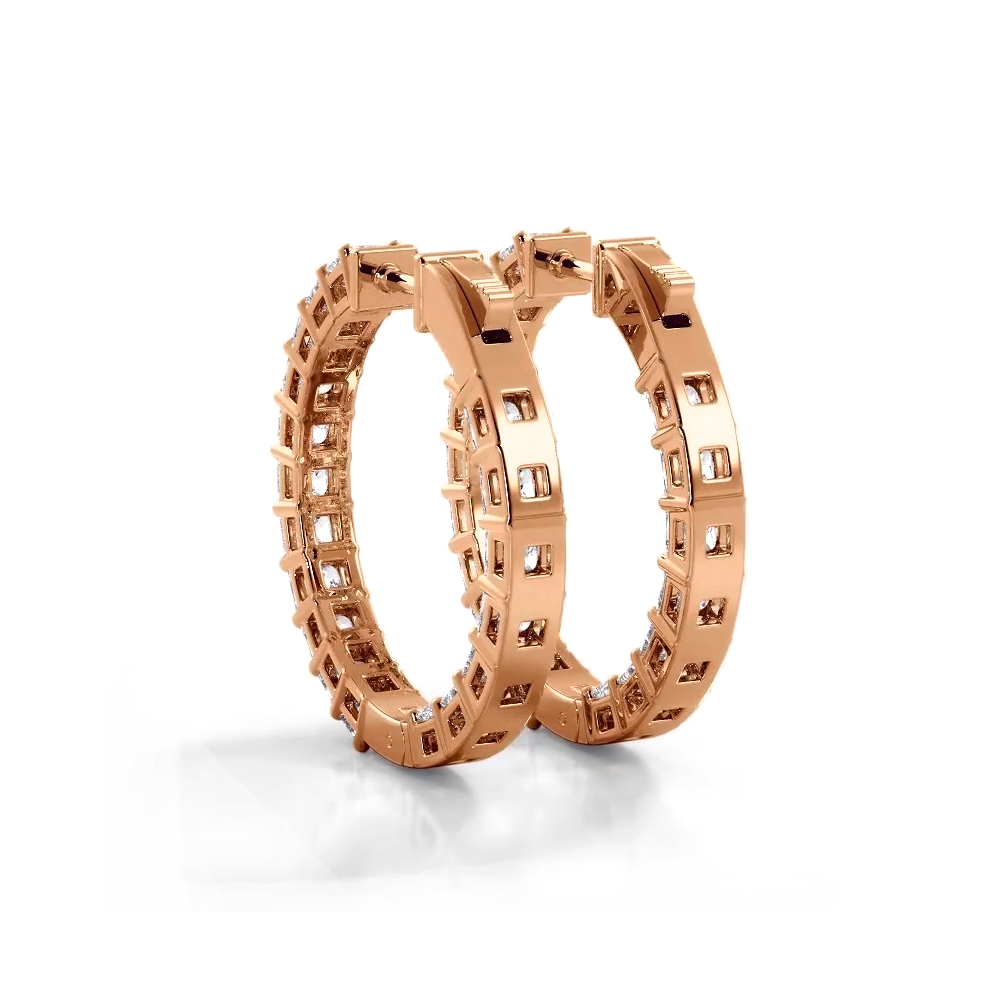 Classic 5.50 ctw. Princess Cut Diamond Hoop Earrings - 14K Rose Gold - H-I Color I1-I2 Clarity
