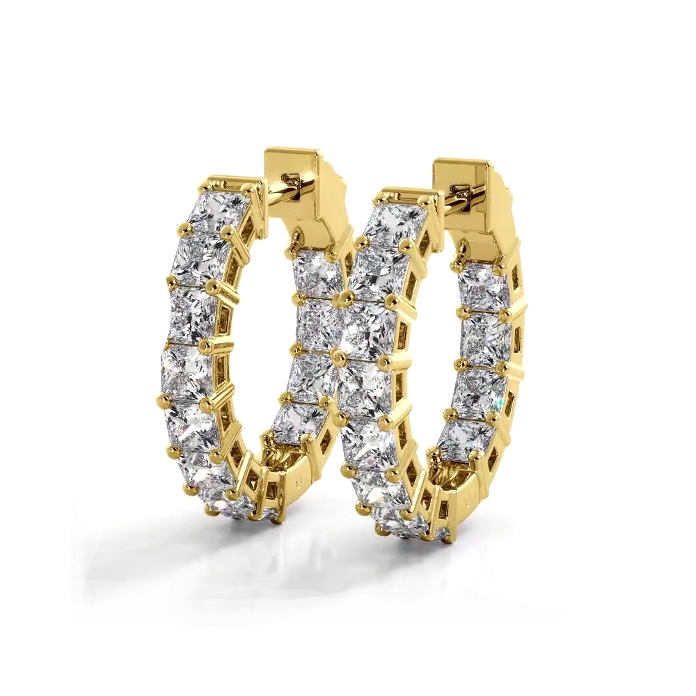 3.50 ctw. Princess Cut Diamond Hoop Earrings - 14K Yellow Gold - E-F Color VS1-VS2 Clarity
