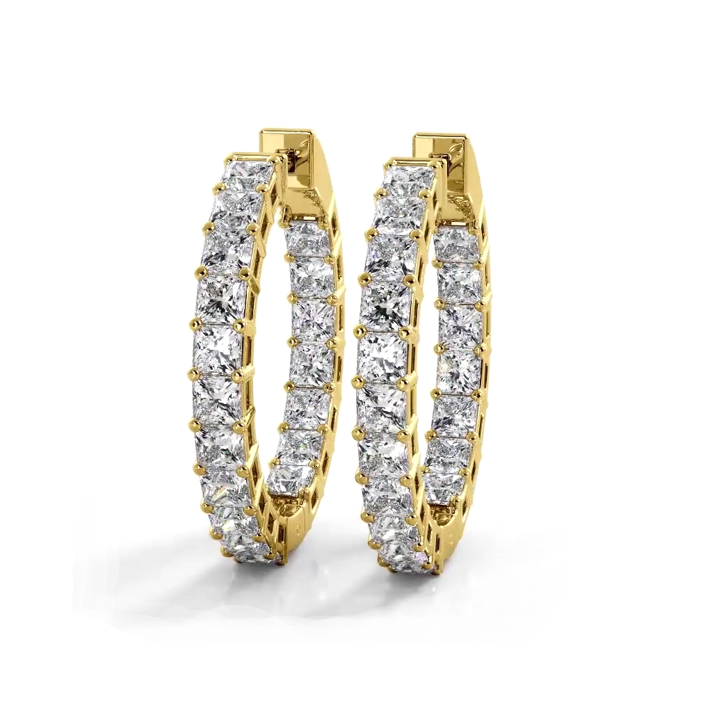 Classic 5.50 ctw. Princess Cut Diamond Hoop Earrings - 14K Yellow Gold - E-F Color VS1-VS2 Clarity