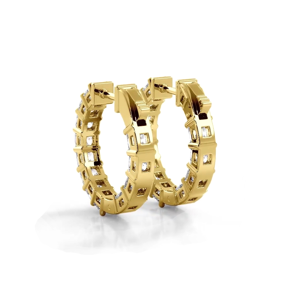 3.50 ctw. Princess Cut Diamond Hoop Earrings - 14K Yellow Gold - G-H Color SI1-SI2 Clarity