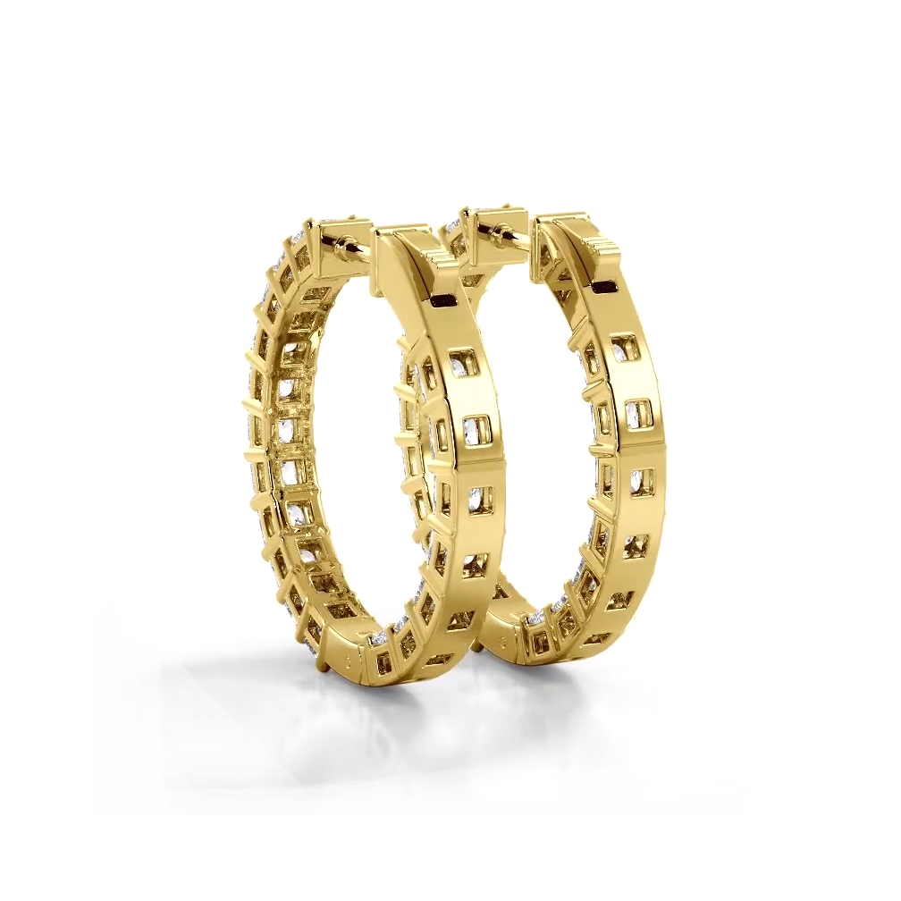 Classic 5.50 ctw. Princess Cut Diamond Hoop Earrings - 14K Yellow Gold - G-H Color SI1-SI2 Clarity