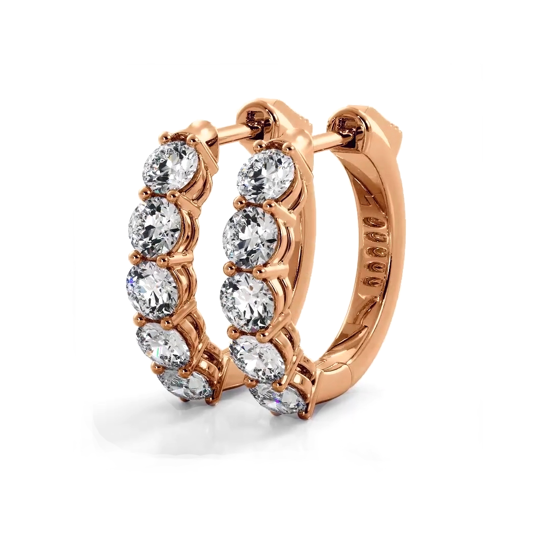 Classic 1.0 ctw. Five Stone Diamond Hoop Earrings - 14K Yellow Gold - F-G Color VS1-VS2 Clarity