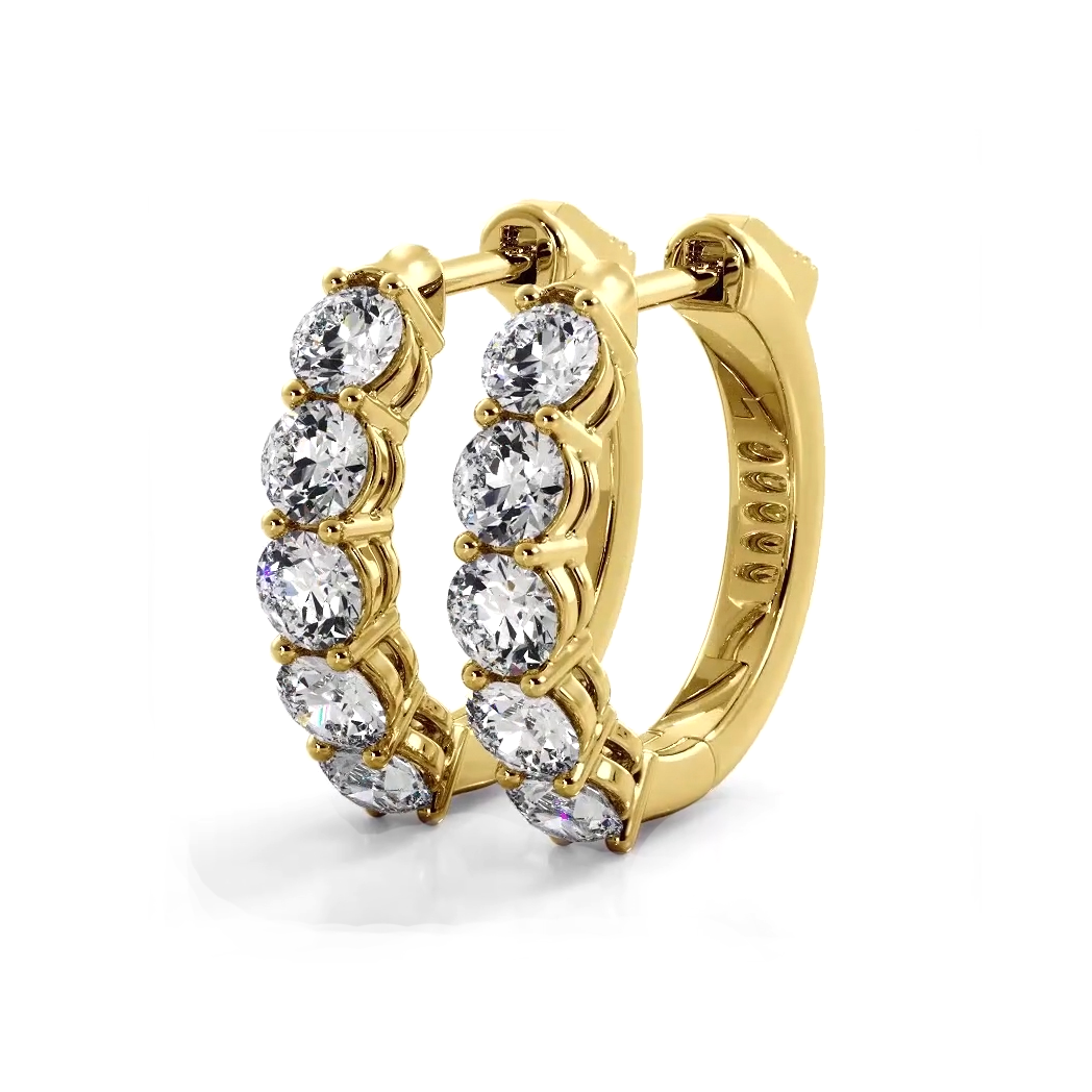Classic 1.0 ctw. Five Stone Diamond Hoop Earrings - 14K Yellow Gold - E-F Color VS1-VS2 Clarity