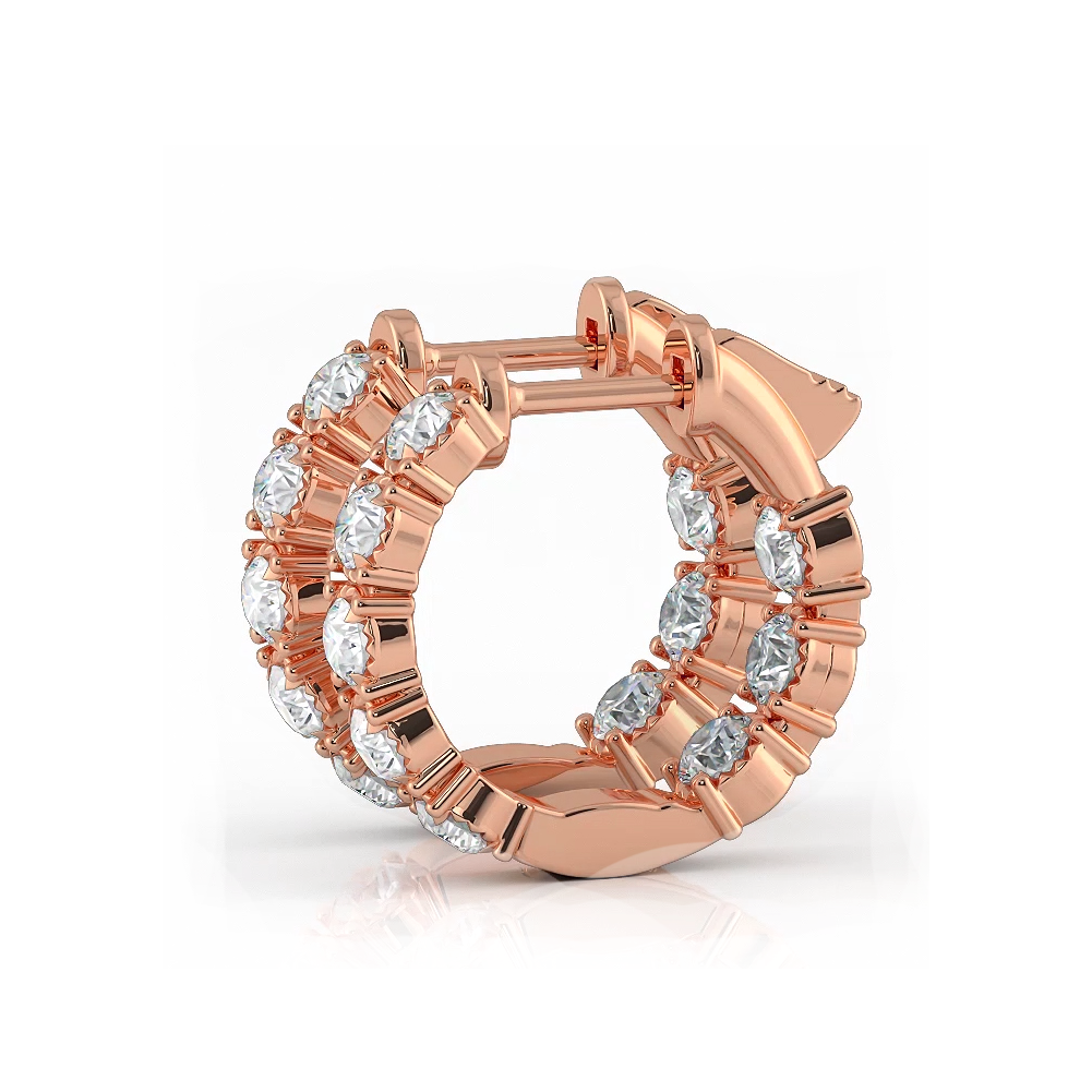 1.0 ctw. Diamond Hoop Earrings Crown  Style Setting - 14K Rose Gold - E-F Color VS1-VS2 Clarity