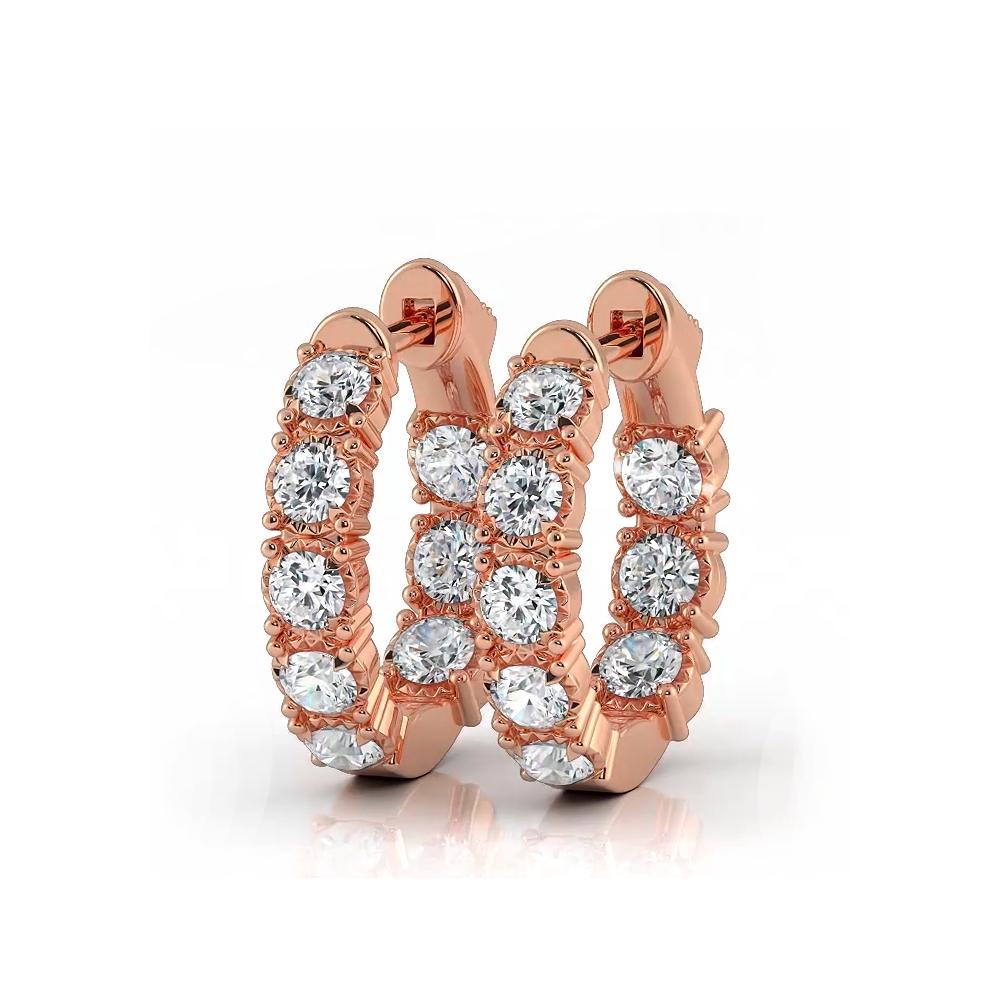 1.0 ctw. Diamond Hoop Earrings Crown  Style Setting - 14K Yellow Gold - F-G Color VS1-VS2 Clarity