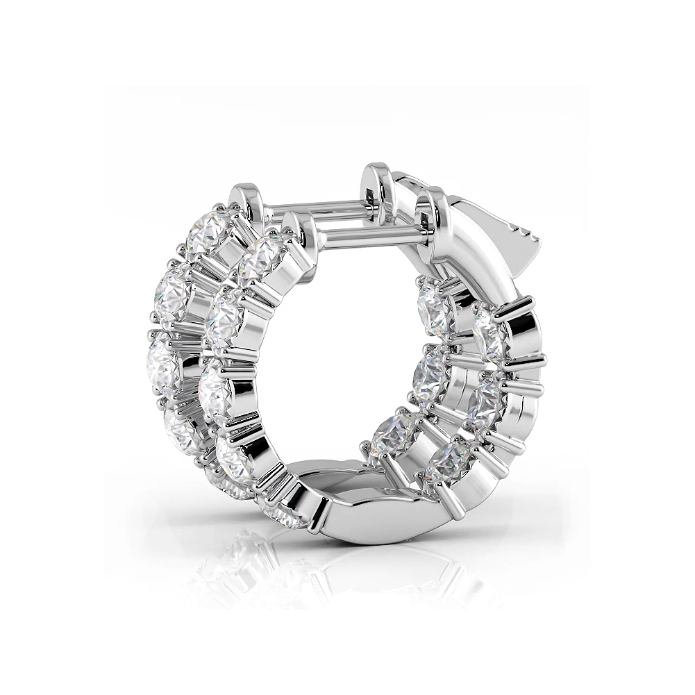 1.0 ctw. Diamond Hoop Earrings Crown  Style Setting - 14K White Gold - H-I Color I1-I2 Clarity
