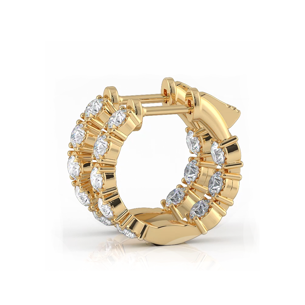 1.0 ctw. Diamond Hoop Earrings Crown  Style Setting - 14K Yellow Gold - H-I Color I1-I2 Clarity