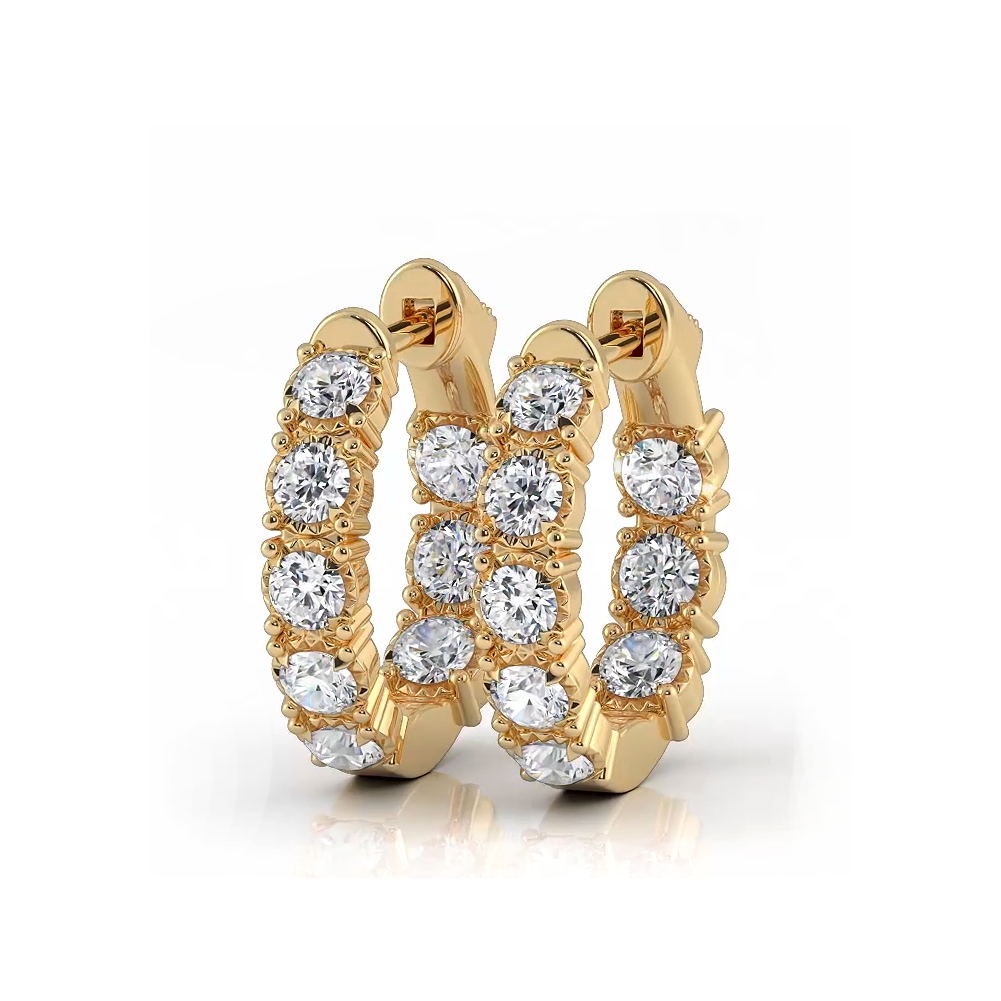 1.0 ctw. Diamond Hoop Earrings Crown  Style Setting - 14K Yellow Gold - E-F Color VS1-VS2 Clarity