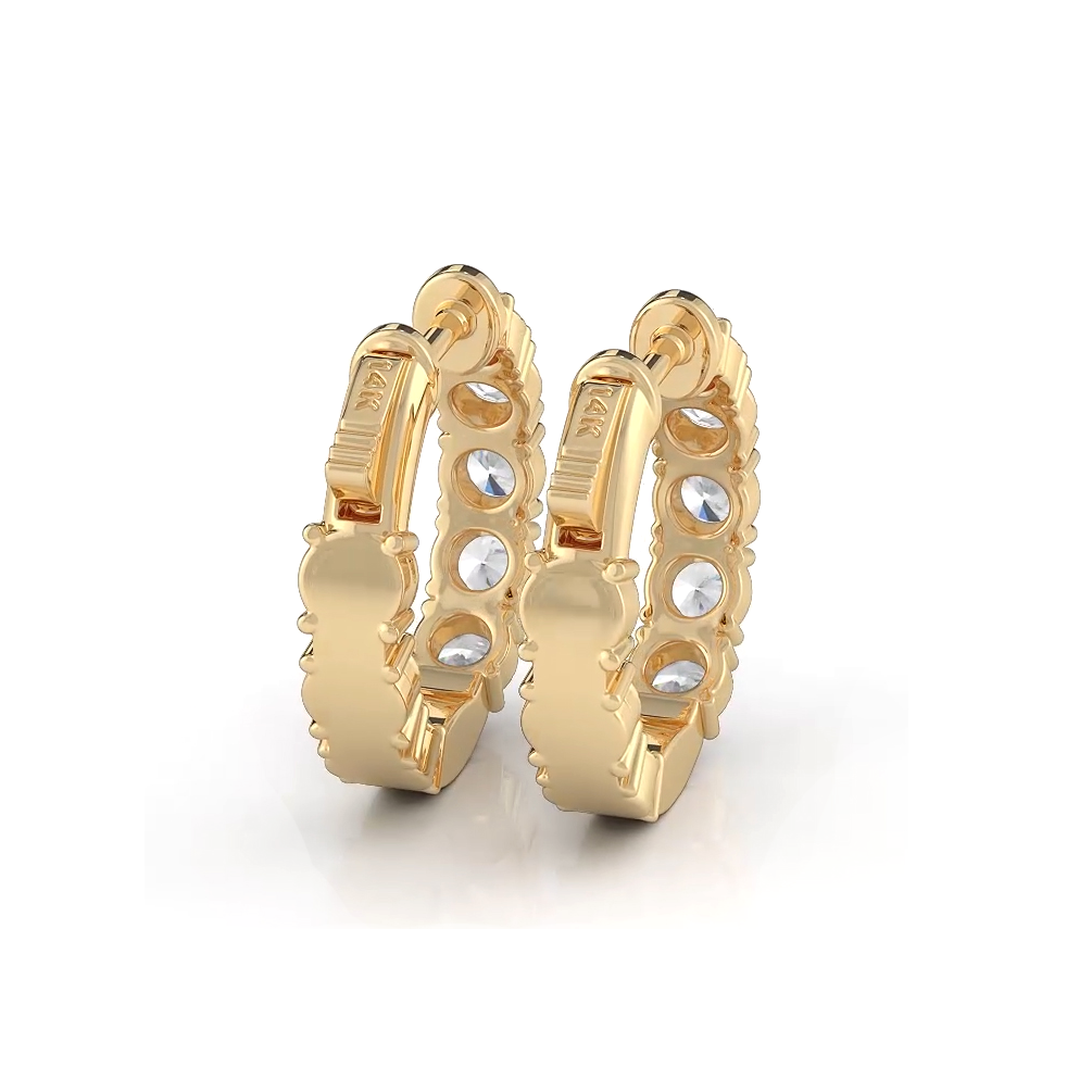 1.0 ctw. Diamond Hoop Earrings Crown  Style Setting - 14K Yellow Gold - G-H Color SI1-SI2 Clarity