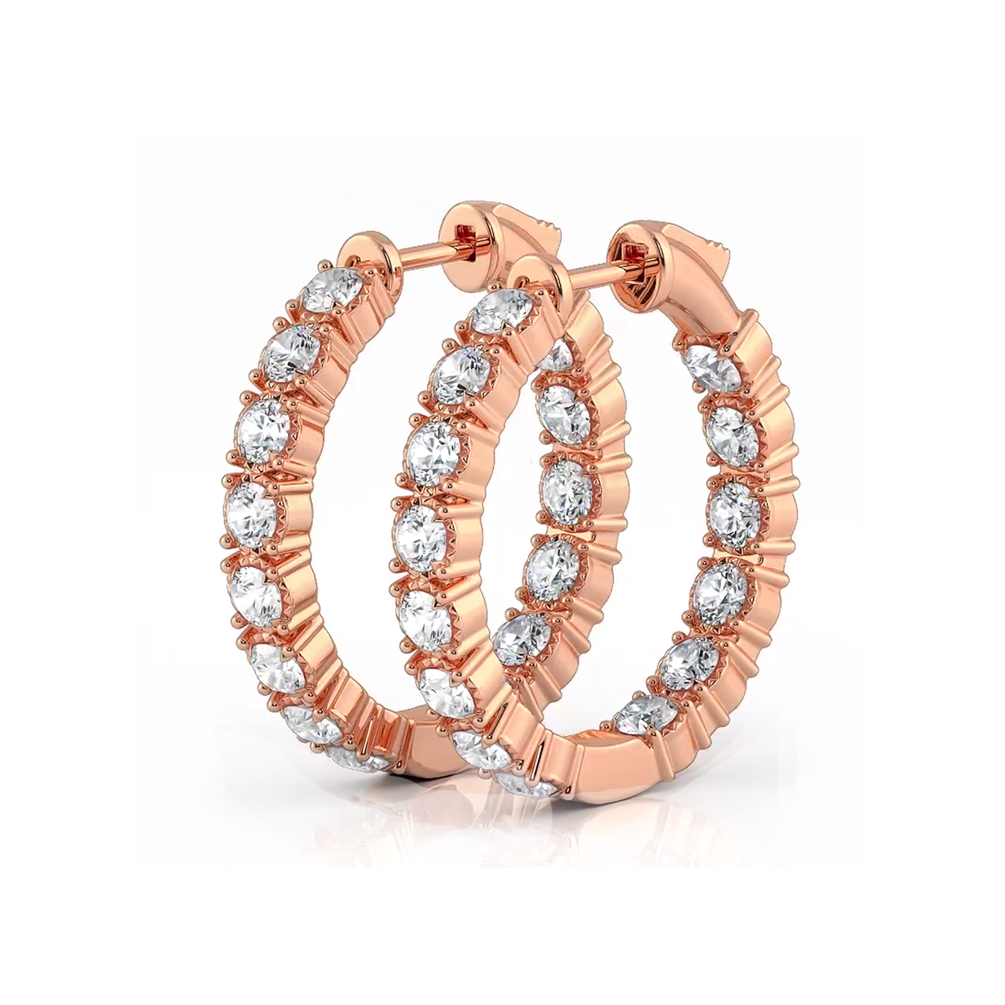 1.50 ctw. Round Diamond Hoop Earrings Crown Style Setting - 14K Yellow Gold - F-G Color VS1-VS2 Clarity