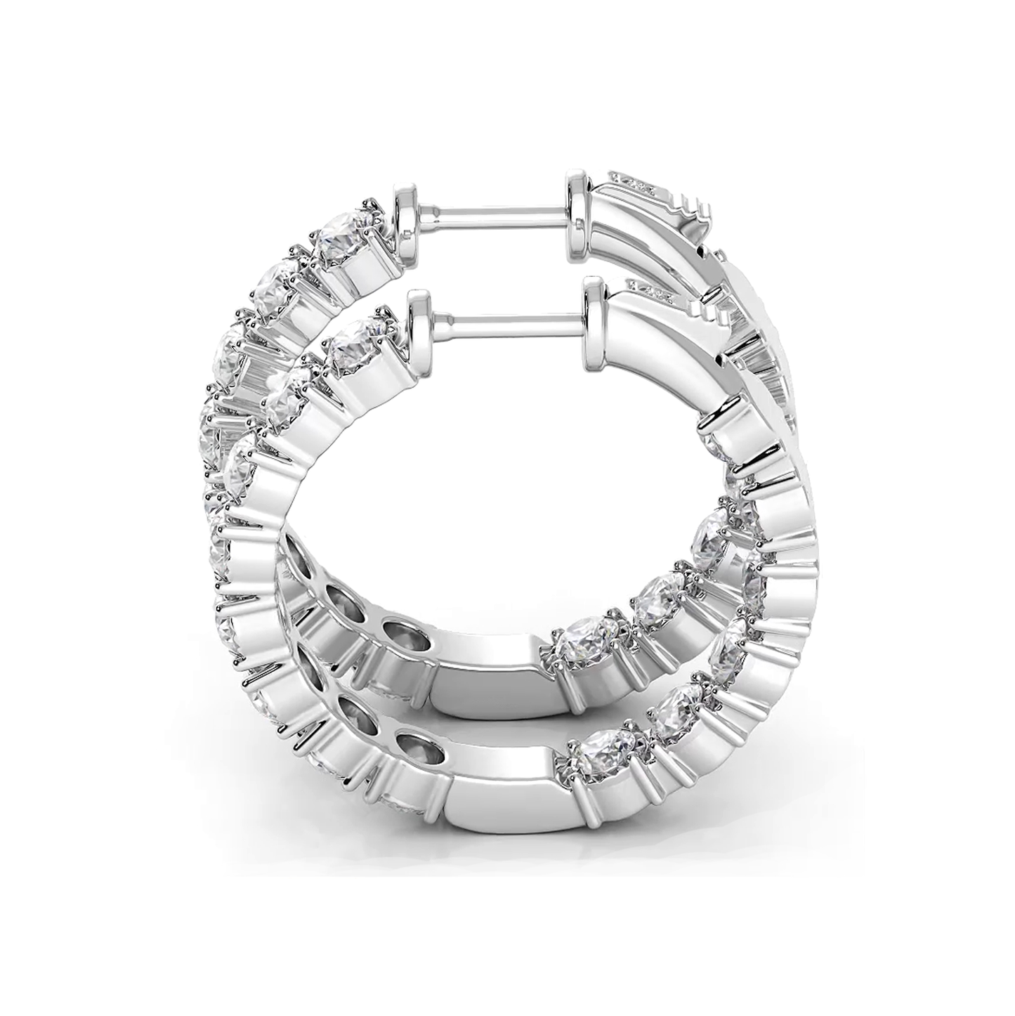 1.50 ctw. Round Diamond Hoop Earrings Crown Style Setting - 14K White Gold - F-G Color VS1-VS2 Clarity