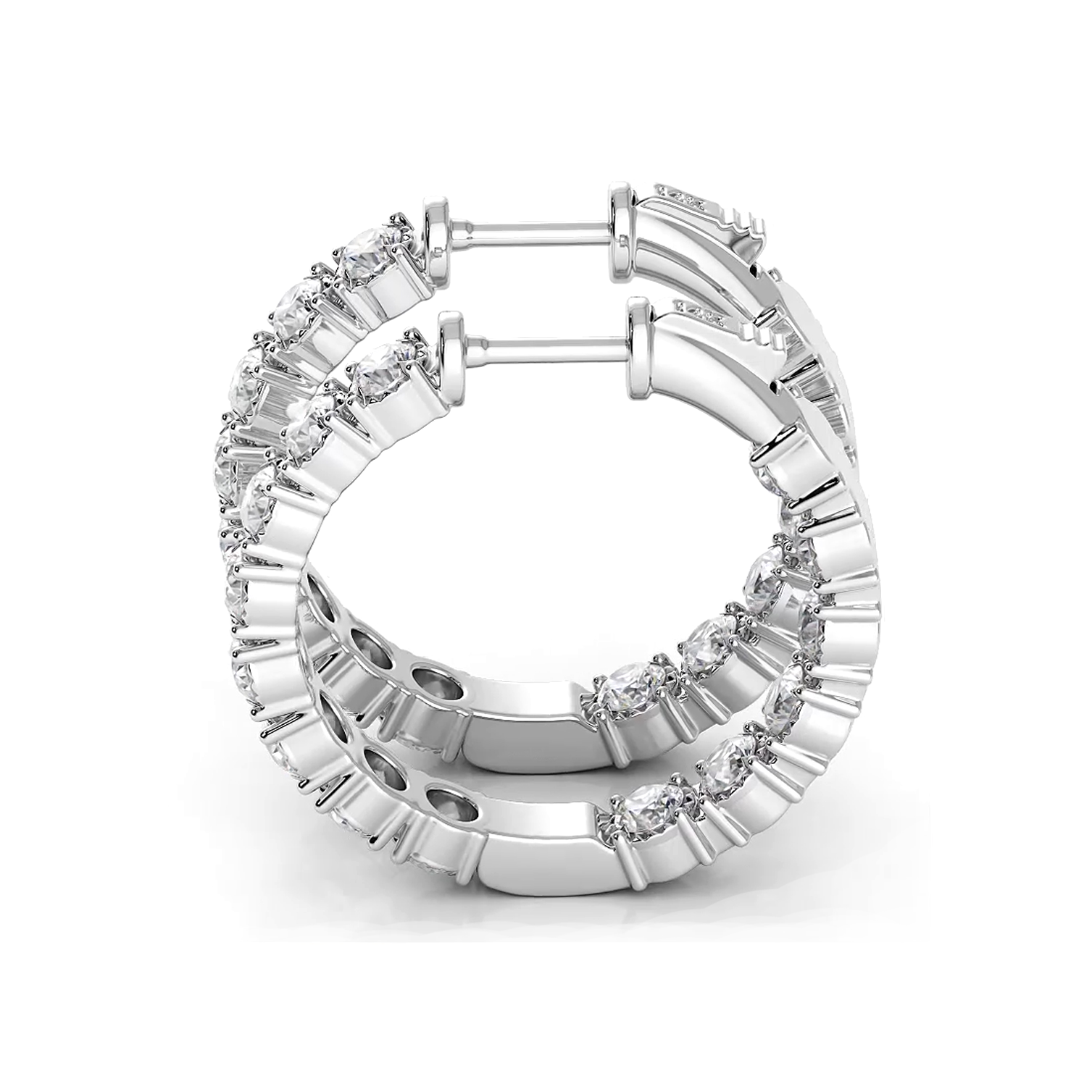 1.50 ctw. Round Diamond Hoop Earrings Crown Style Setting - 14K White Gold - F-G Color VS1-VS2 Clarity