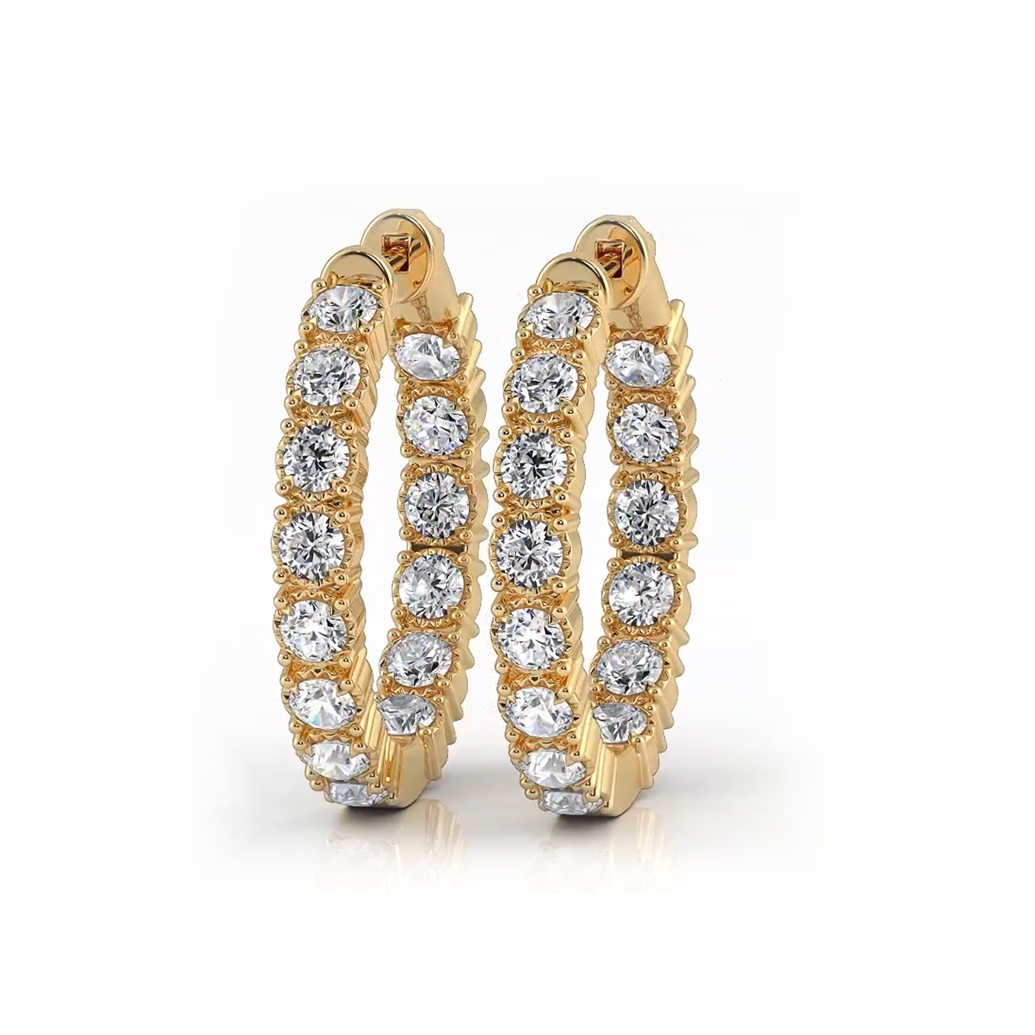 1.50 ctw. Round Diamond Hoop Earrings Crown Style Setting - 14K Yellow Gold - E-F Color VS1-VS2 Clarity