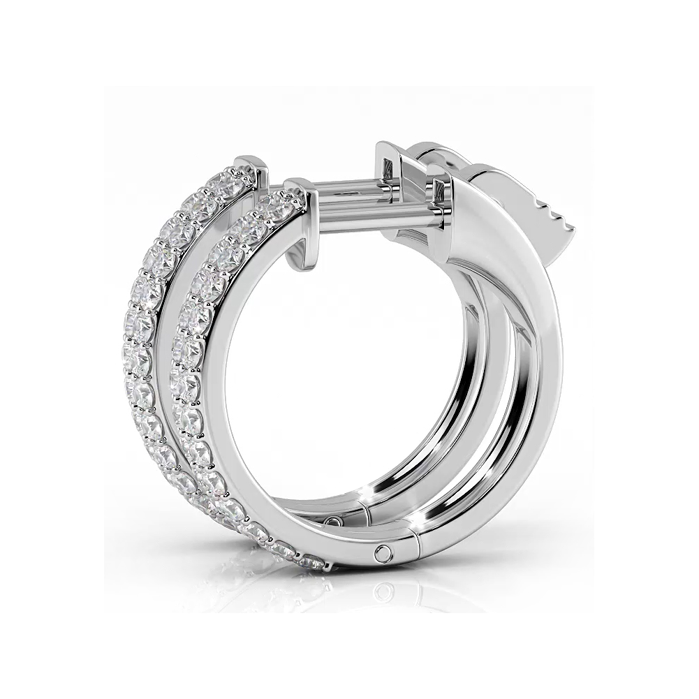 0.50 ctw. Double Row Round Diamond Huggie Style Hoop Earrings - 14K White Gold - H-I Color I1-I2 Clarity