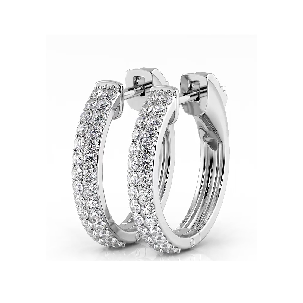 0.50 ctw. Double Row Round Diamond Huggie Style Hoop Earrings