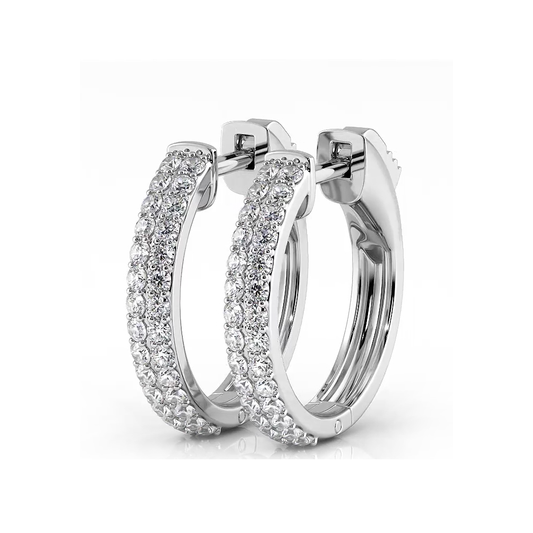 0.50 ctw. Double Row Round Diamond Huggie Style Hoop Earrings