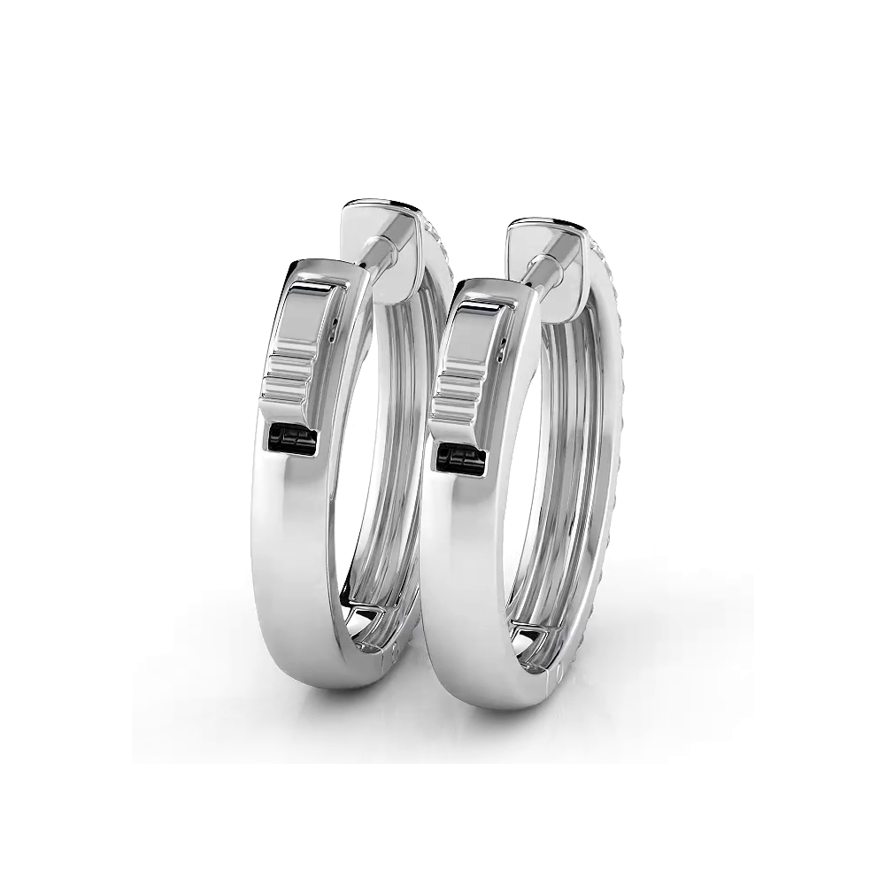 0.50 ctw. Double Row Round Diamond Huggie Style Hoop Earrings - 14K White Gold - F-G Color VS1-VS2 Clarity