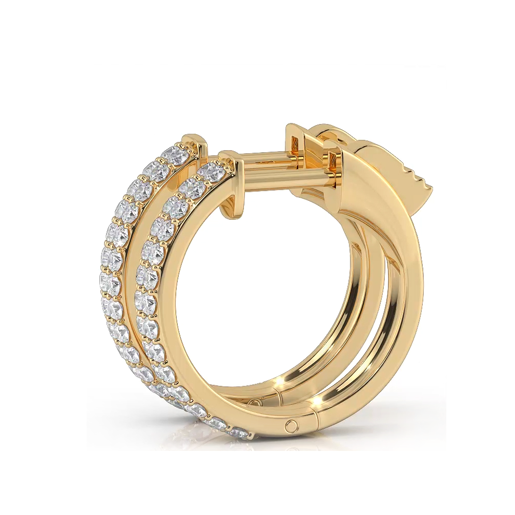 0.50 ctw. Double Row Round Diamond Huggie Style Hoop Earrings - 14K Yellow Gold - H-I Color I1-I2 Clarity