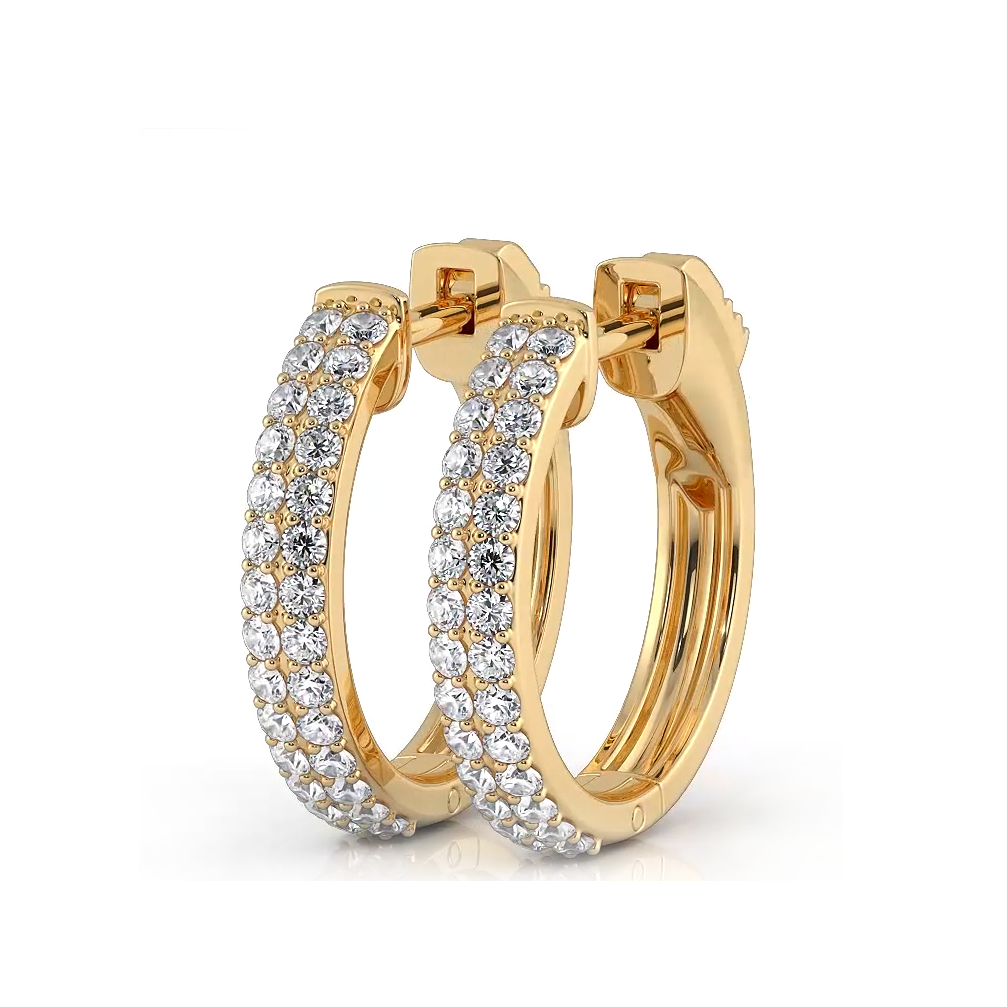 0.50 ctw. Double Row Round Diamond Huggie Style Hoop Earrings - 14K Yellow Gold - E-F Color VS1-VS2 Clarity