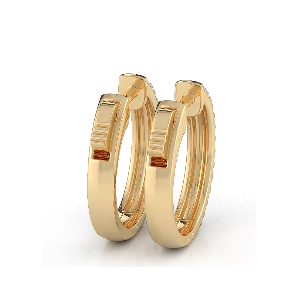 0.50 ctw. Double Row Round Diamond Huggie Style Hoop Earrings - 14K Yellow Gold - G-H Color SI1-SI2 Clarity