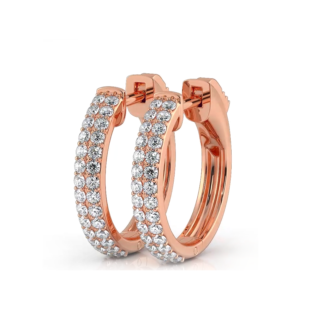 0.50 ctw. Double Row Round Diamond Huggie Style Hoop Earrings - 14K Yellow Gold - F-G Color VS1-VS2 Clarity