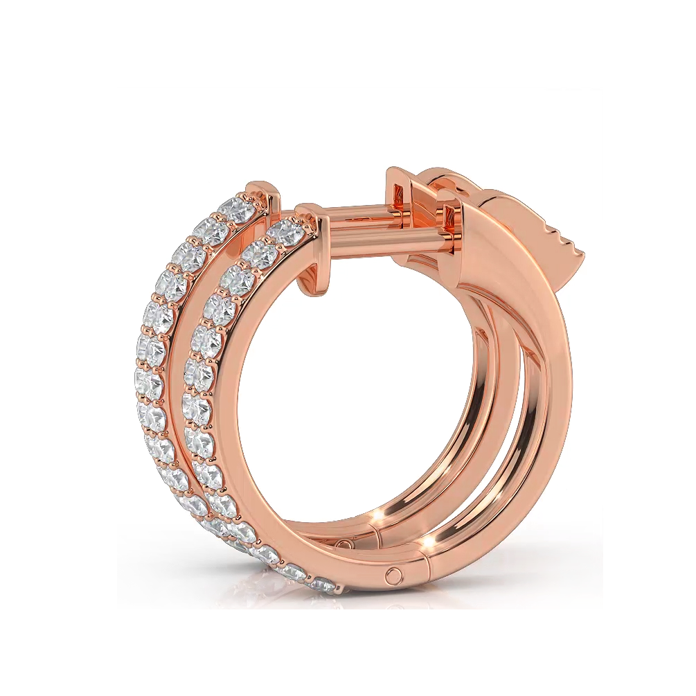 0.50 ctw. Double Row Round Diamond Huggie Style Hoop Earrings - 14K Rose Gold - E-F Color VS1-VS2 Clarity