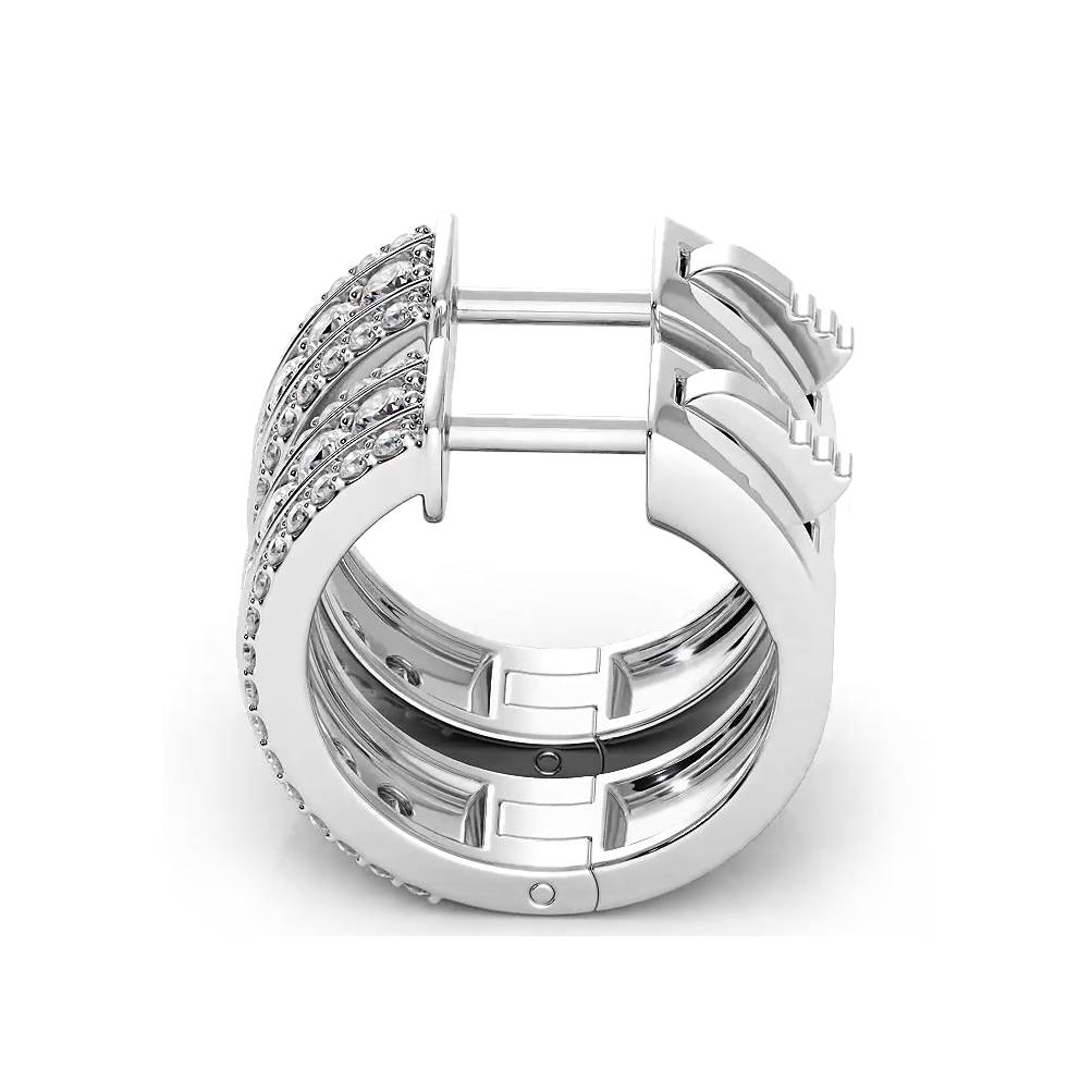Three Row  1.0 ctw. Diamond Hoop Earrings Huggie Style - 14K White Gold - H-I Color I1-I2 Clarity