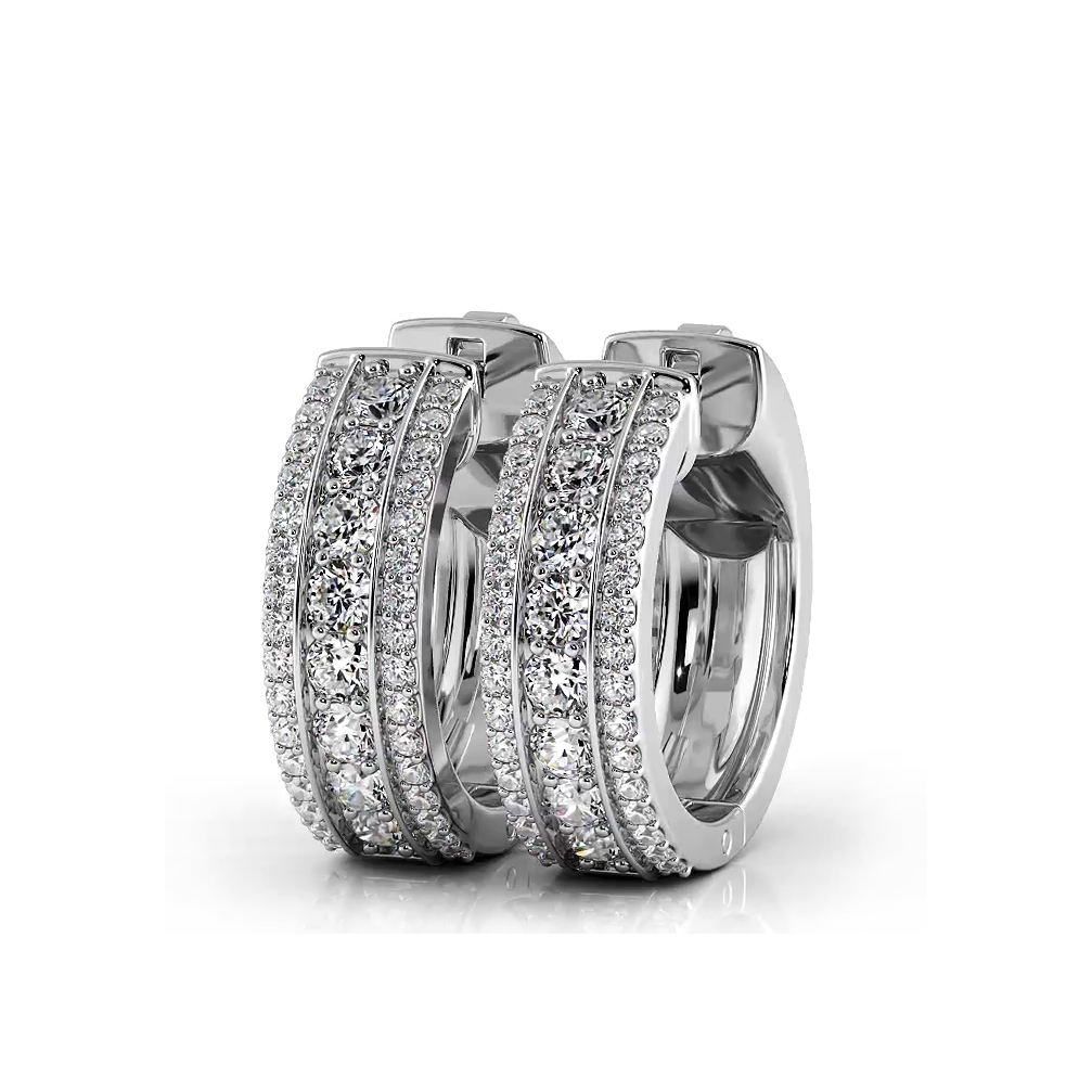 Three Row  1.0 ctw. Diamond Hoop Earrings Huggie Style