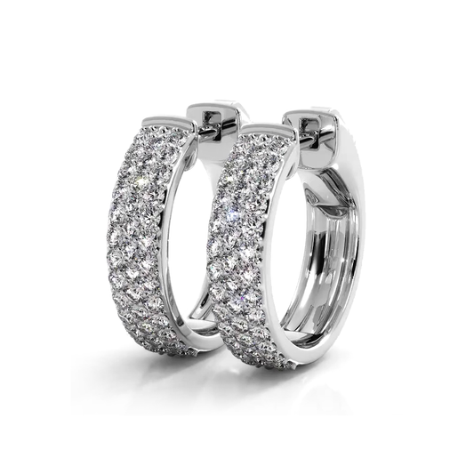 0.70 ctw. Three Row Huggie Diamond Hoop Earrings