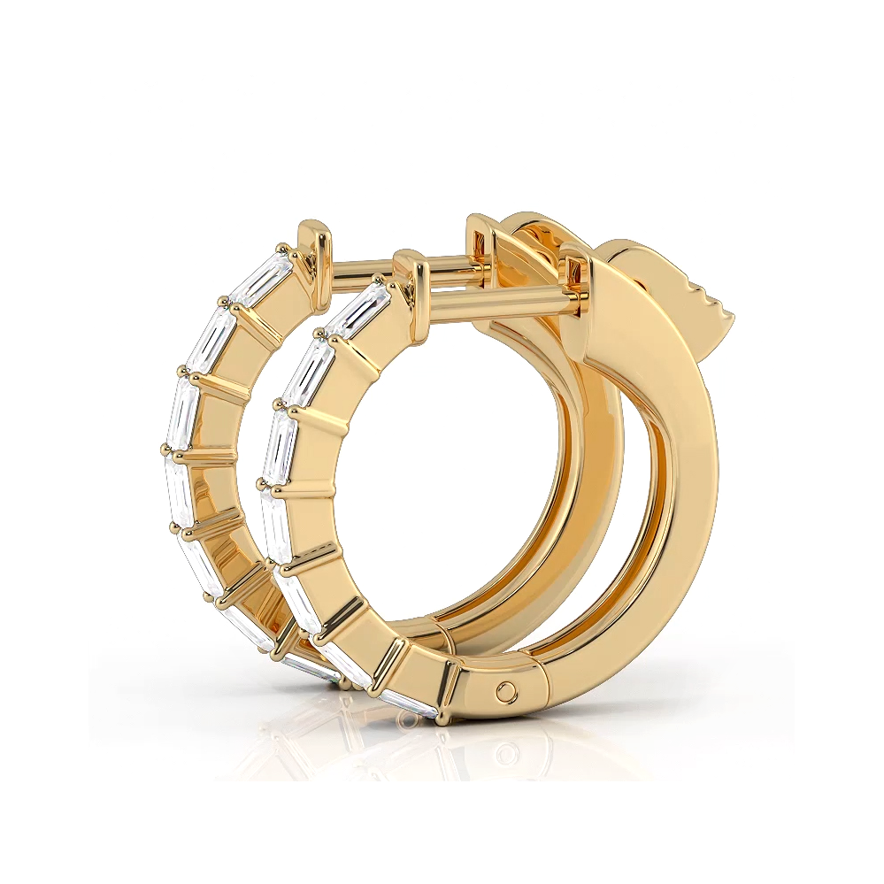 0.50 ctw. Baguette Diamond Hoop Earrings Huggie Style - 14K Yellow Gold - F-G Color VS1-VS2 Clarity