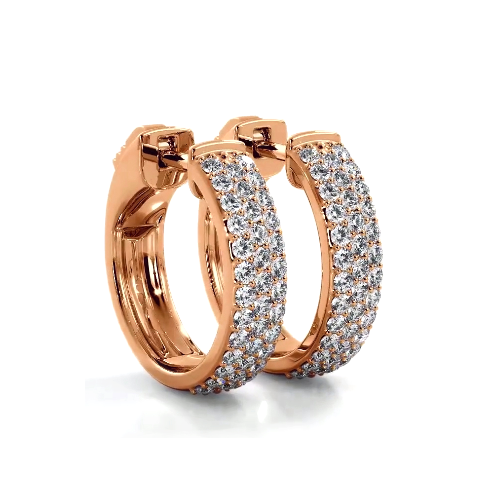 0.70 ctw. Three Row Huggie Diamond Hoop Earrings - 14K Yellow Gold - G-H Color SI1-SI2 Clarity