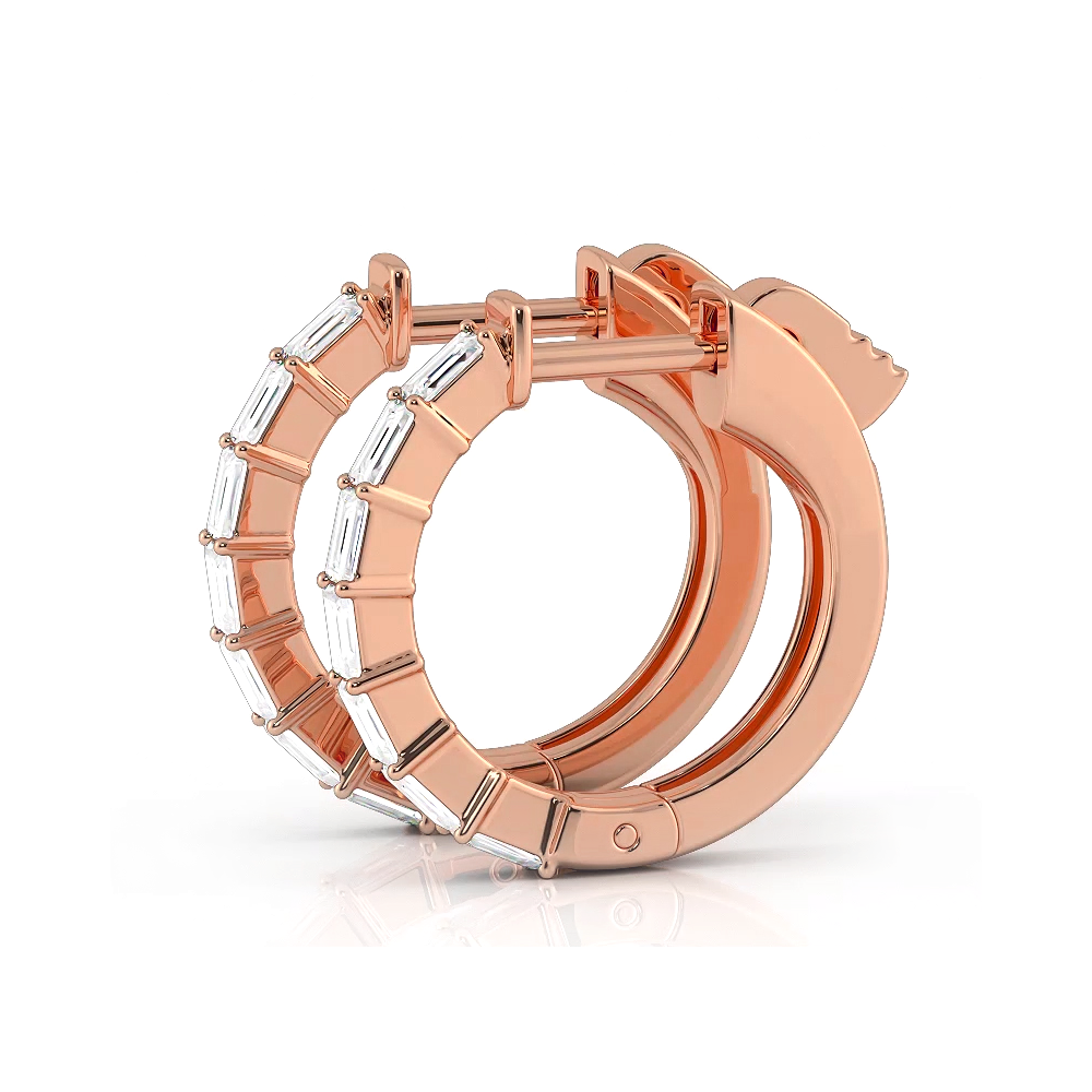 0.50 ctw. Baguette Diamond Hoop Earrings Huggie Style - 14K Rose Gold - F-G Color VS1-VS2 Clarity