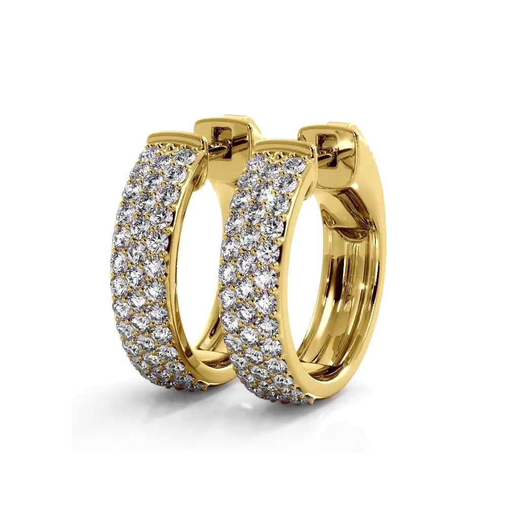 0.70 ctw. Three Row Huggie Diamond Hoop Earrings - 14K Yellow Gold - E-F Color VS1-VS2 Clarity