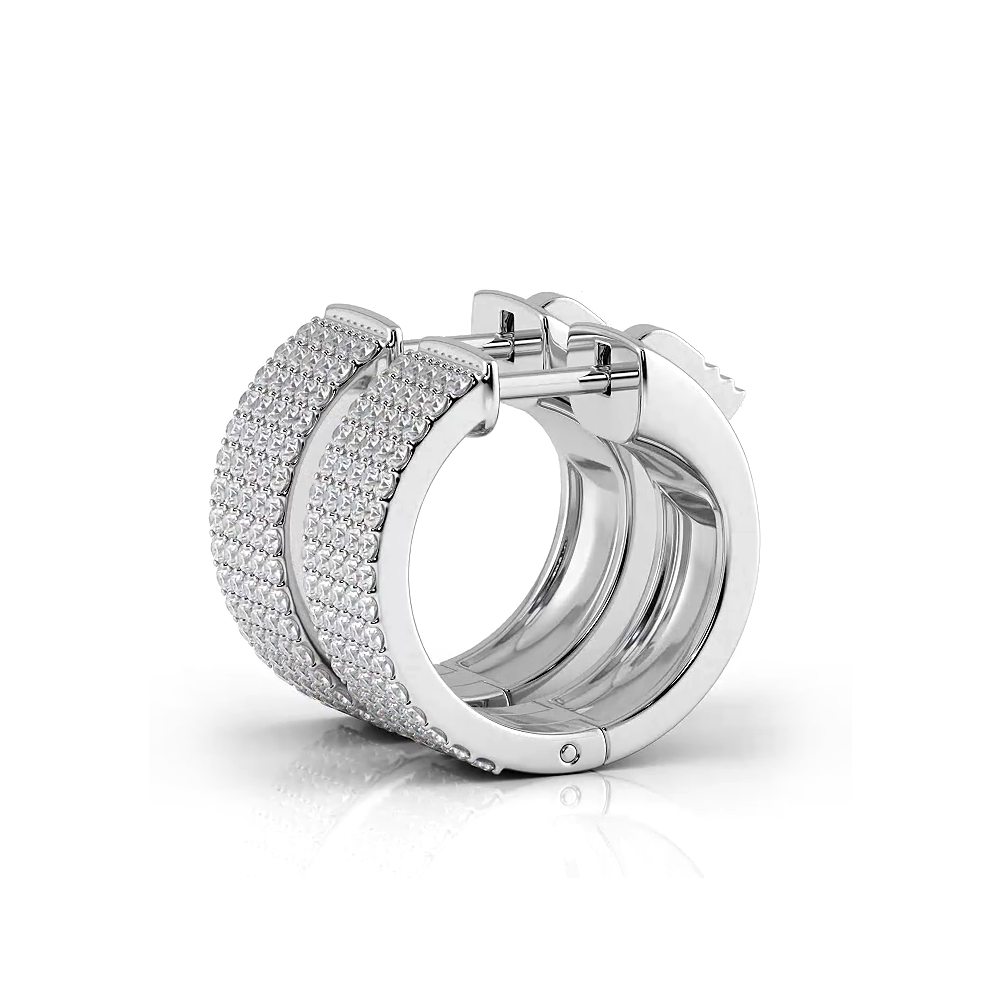 Five Row 1.0 ctw. Round Brilliant Diamond Hoop Earrings Huggie Style - 14K White Gold - H-I Color I1-I2 Clarity