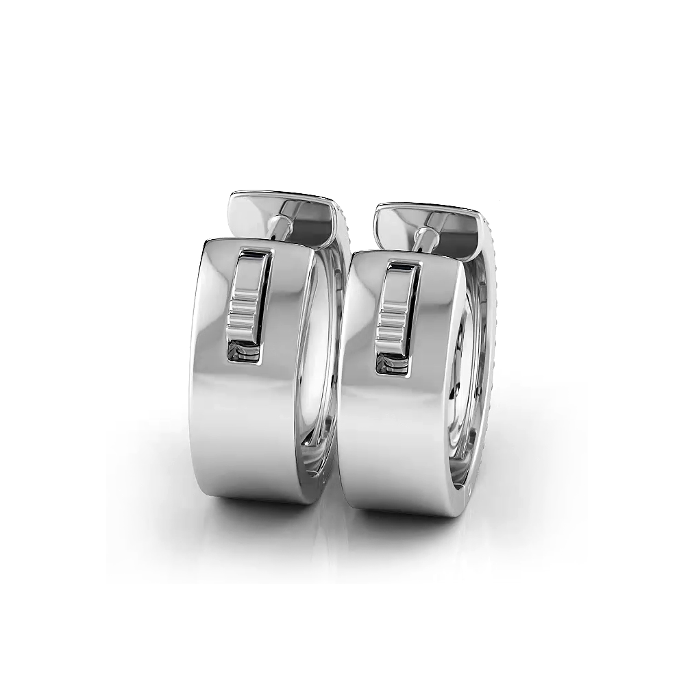 Five Row 1.0 ctw. Round Brilliant Diamond Hoop Earrings Huggie Style - 14K White Gold - F-G Color VS1-VS2 Clarity