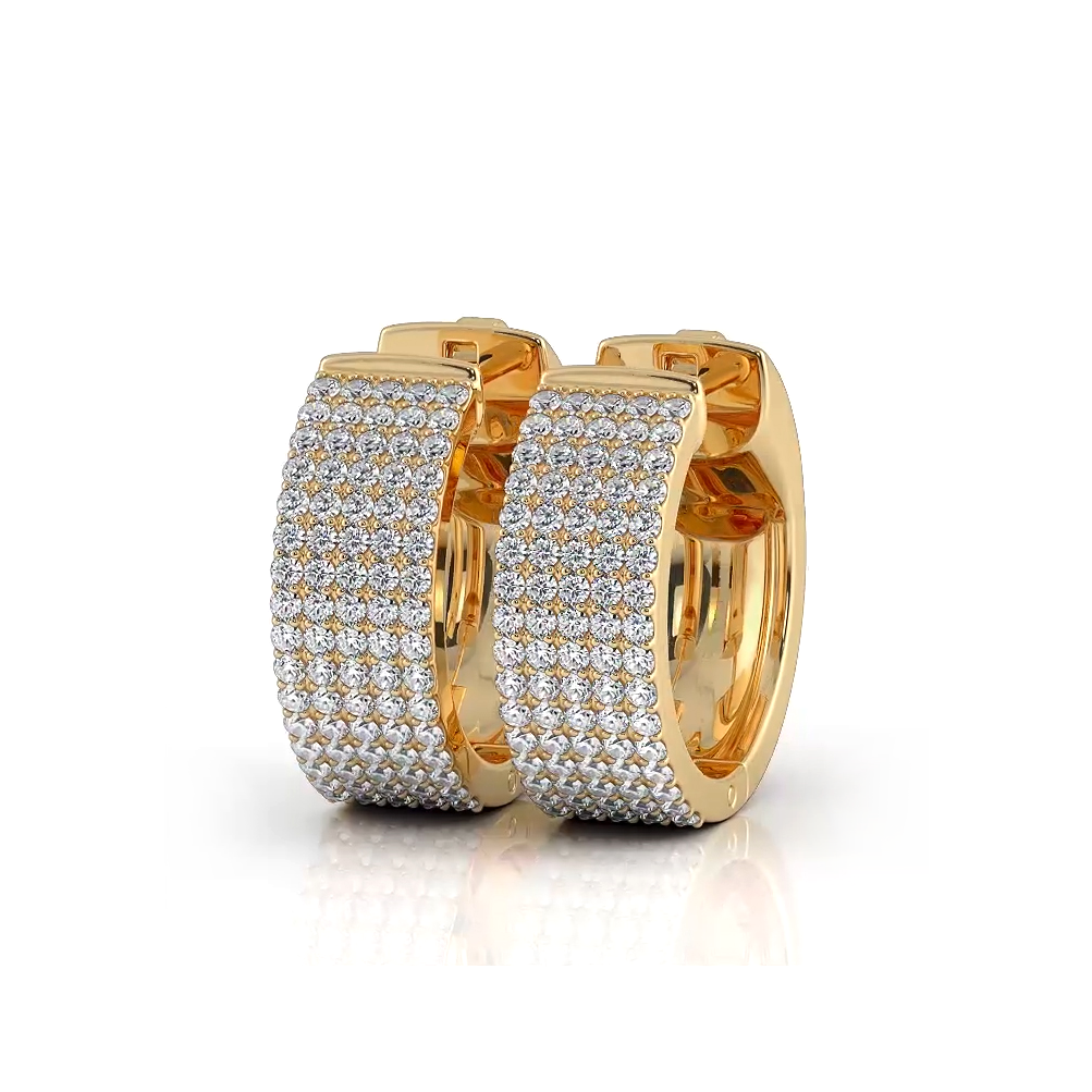 Five Row 1.0 ctw. Round Brilliant Diamond Hoop Earrings Huggie Style - 14K Yellow Gold - E-F Color VS1-VS2 Clarity