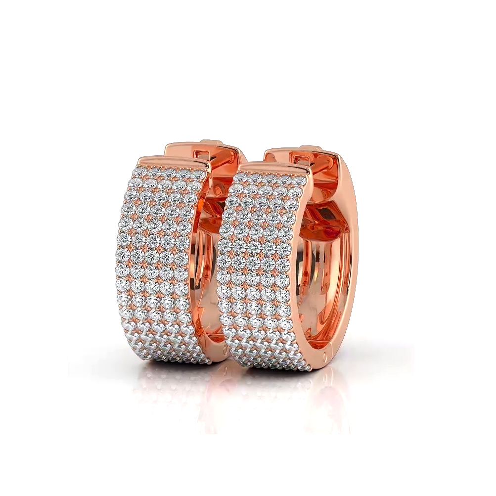 Five Row 1.0 ctw. Round Brilliant Diamond Hoop Earrings Huggie Style - 14K Yellow Gold - F-G Color VS1-VS2 Clarity