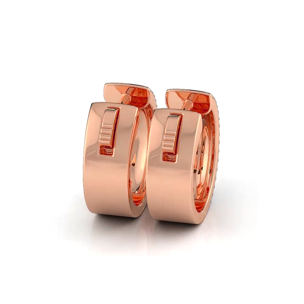 Five Row 1.0 ctw. Round Brilliant Diamond Hoop Earrings Huggie Style - 14K Rose Gold - H-I Color I1-I2 Clarity