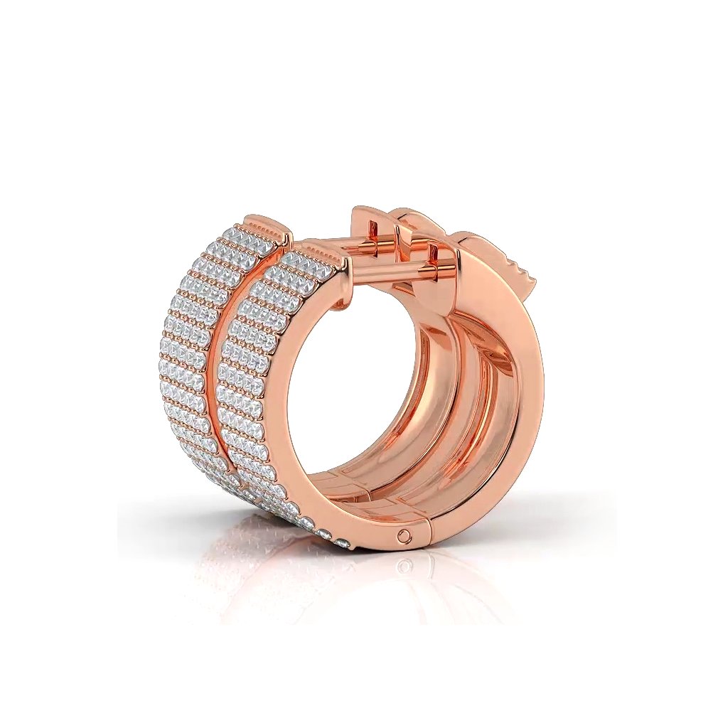 Five Row 1.0 ctw. Round Brilliant Diamond Hoop Earrings Huggie Style - 14K Rose Gold - E-F Color VS1-VS2 Clarity