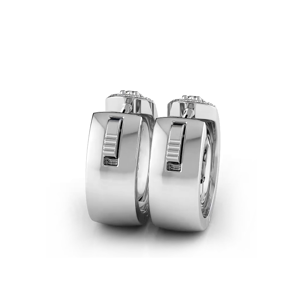 2.0 ctw. Three Rows Round Diamond Huggie Hoop Earrings - 14K White Gold - F-G Color VS1-VS2 Clarity