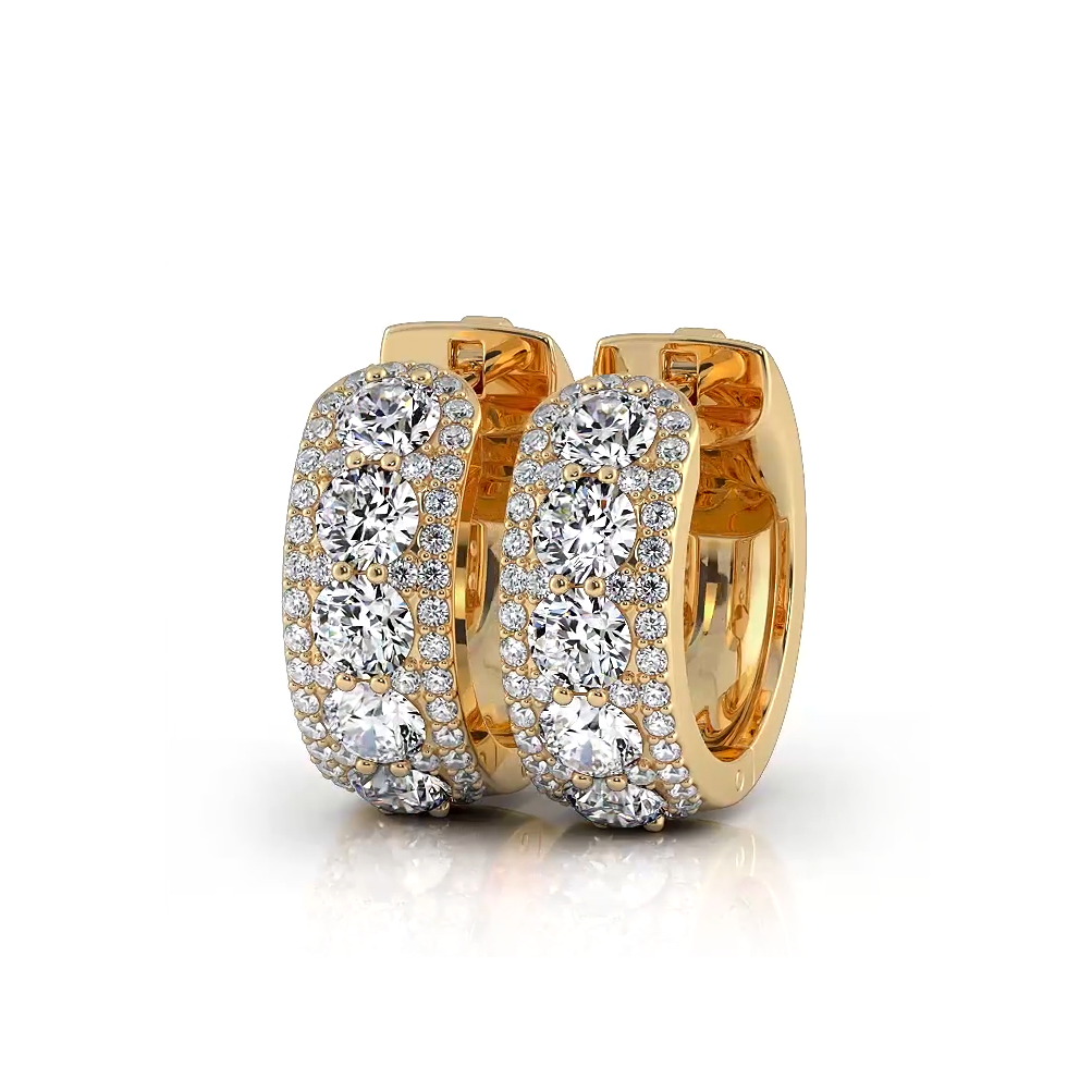 2.0 ctw. Three Rows Round Diamond Huggie Hoop Earrings - 14K Yellow Gold - E-F Color VS1-VS2 Clarity