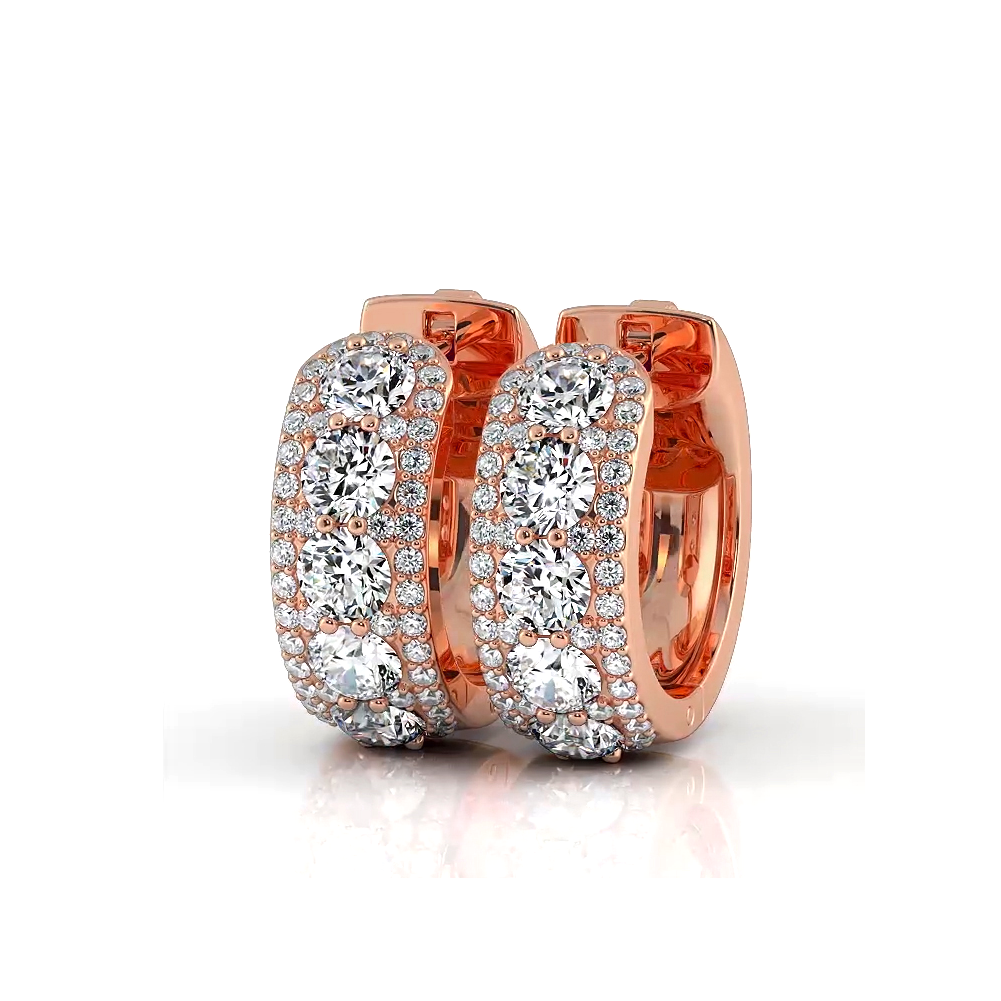 2.0 ctw. Three Rows Round Diamond Huggie Hoop Earrings - 14K Yellow Gold - F-G Color VS1-VS2 Clarity