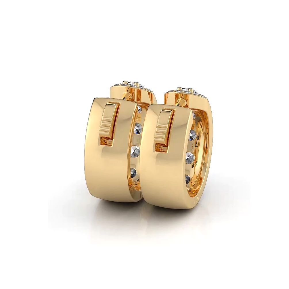 2.0 ctw. Three Rows Round Diamond Huggie Hoop Earrings - 14K Yellow Gold - G-H Color SI1-SI2 Clarity