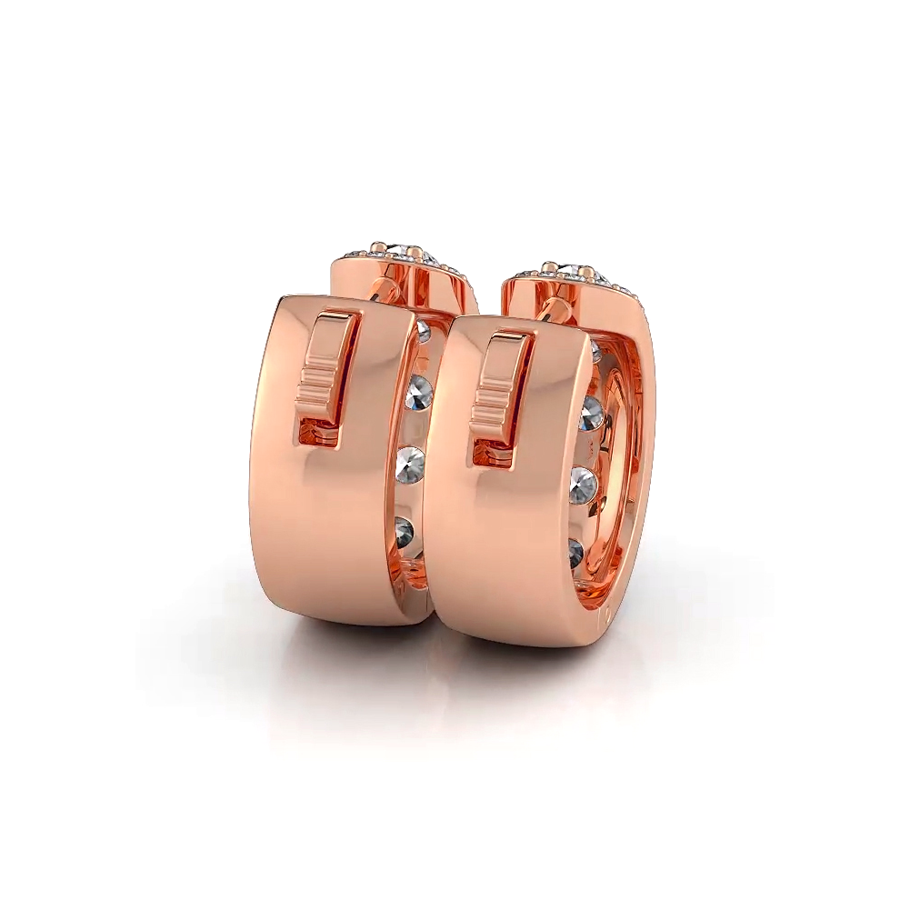 2.0 ctw. Three Rows Round Diamond Huggie Hoop Earrings - 14K Rose Gold - H-I Color I1-I2 Clarity