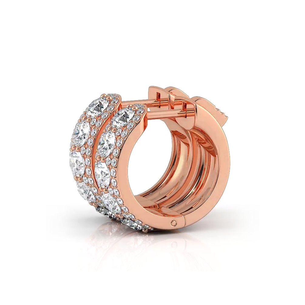 2.0 ctw. Three Rows Round Diamond Huggie Hoop Earrings - 14K Rose Gold - E-F Color VS1-VS2 Clarity