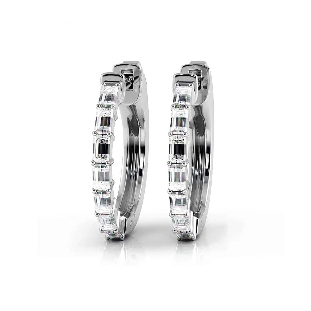 0.50 ctw. Baguette Diamond Hoop Earrings Huggie Style - 14K White Gold - G-H Color SI1-SI2 Clarity