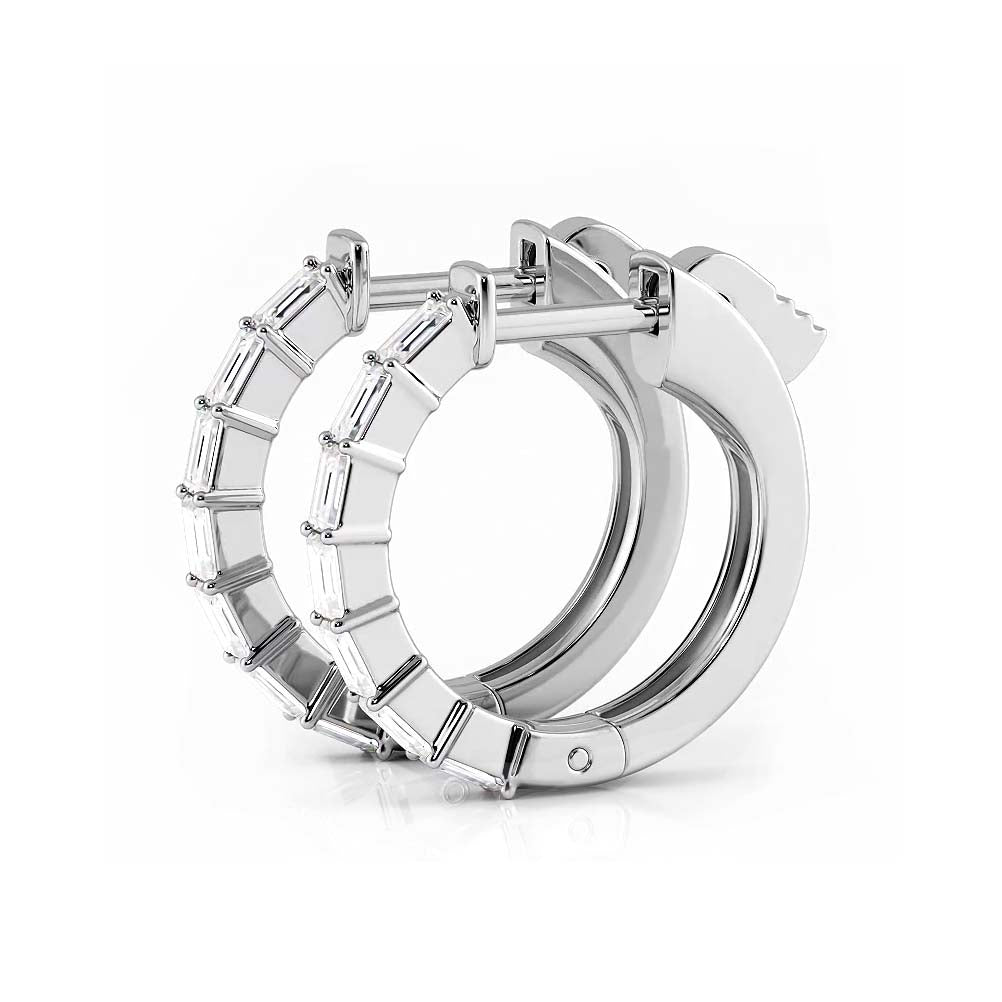 0.50 ctw. Baguette Diamond Hoop Earrings Huggie Style