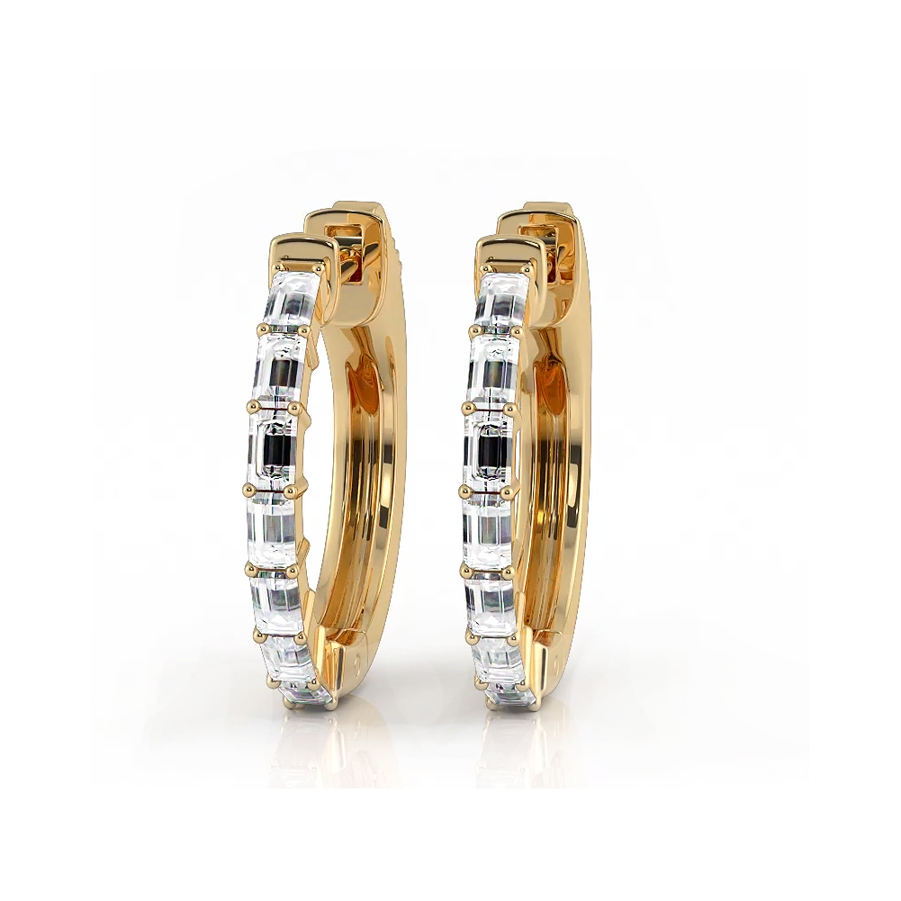 0.50 ctw. Baguette Diamond Hoop Earrings Huggie Style - 14K Yellow Gold - G-H Color SI1-SI2 Clarity