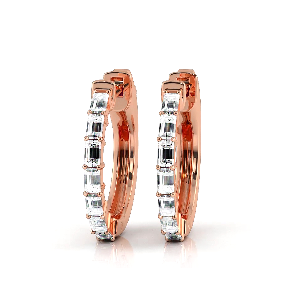 0.50 ctw. Baguette Diamond Hoop Earrings Huggie Style - 14K Rose Gold - G-H Color SI1-SI2 Clarity
