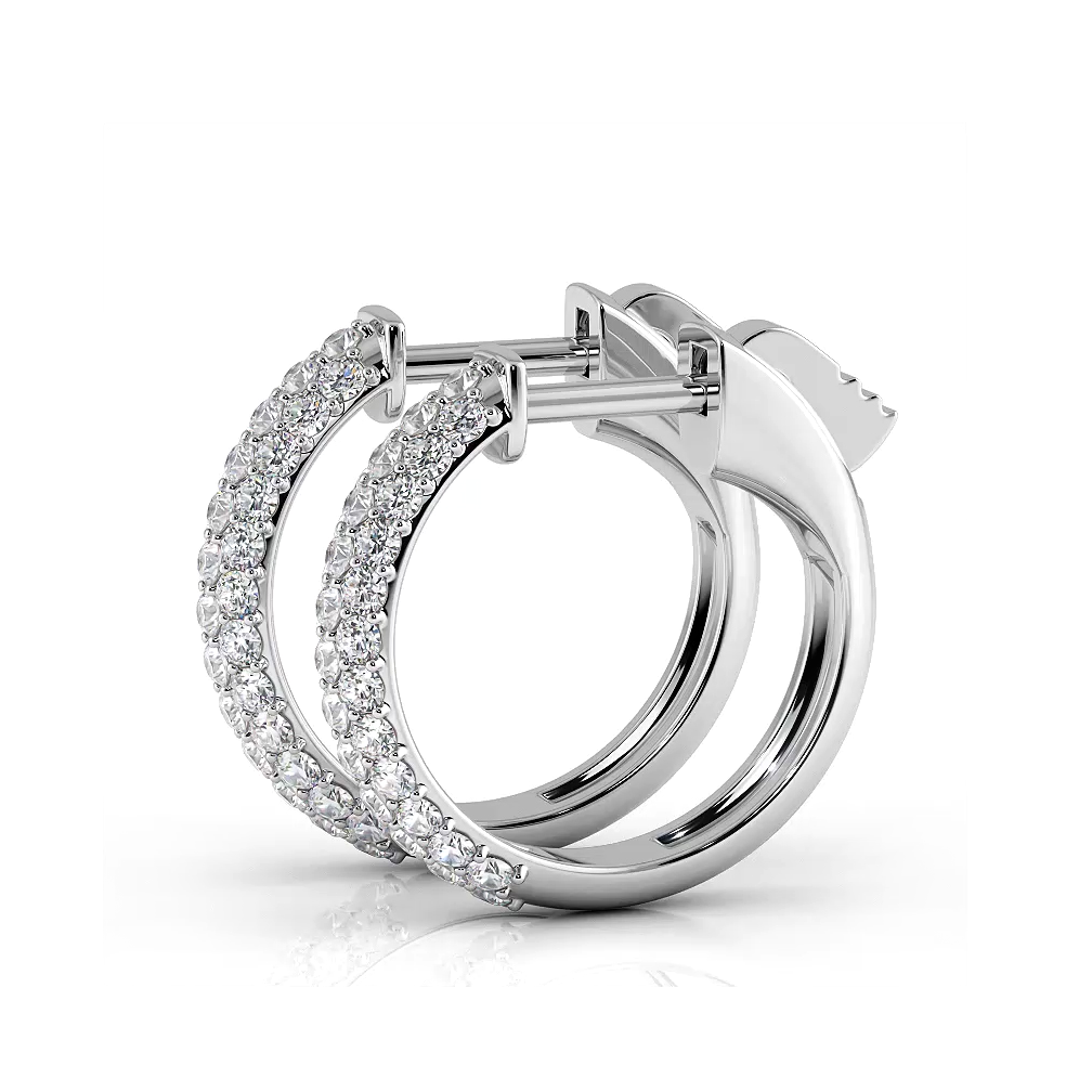 Triple Row 0.60 ctw. Round Diamond Hoop Earrings Pave Dome Style - 14K White Gold - H-I Color I1-I2 Clarity